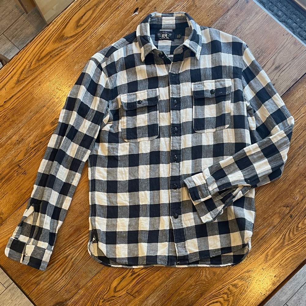 Ralph Lauren Double RL RRL Cotton / Linen Black and White Plaid Button-Up Shirt